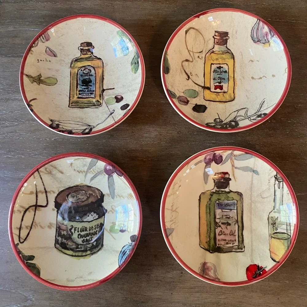 Williams Sonoma Les Legumes Appetizer Dipping Plates (4) 6” Portugal